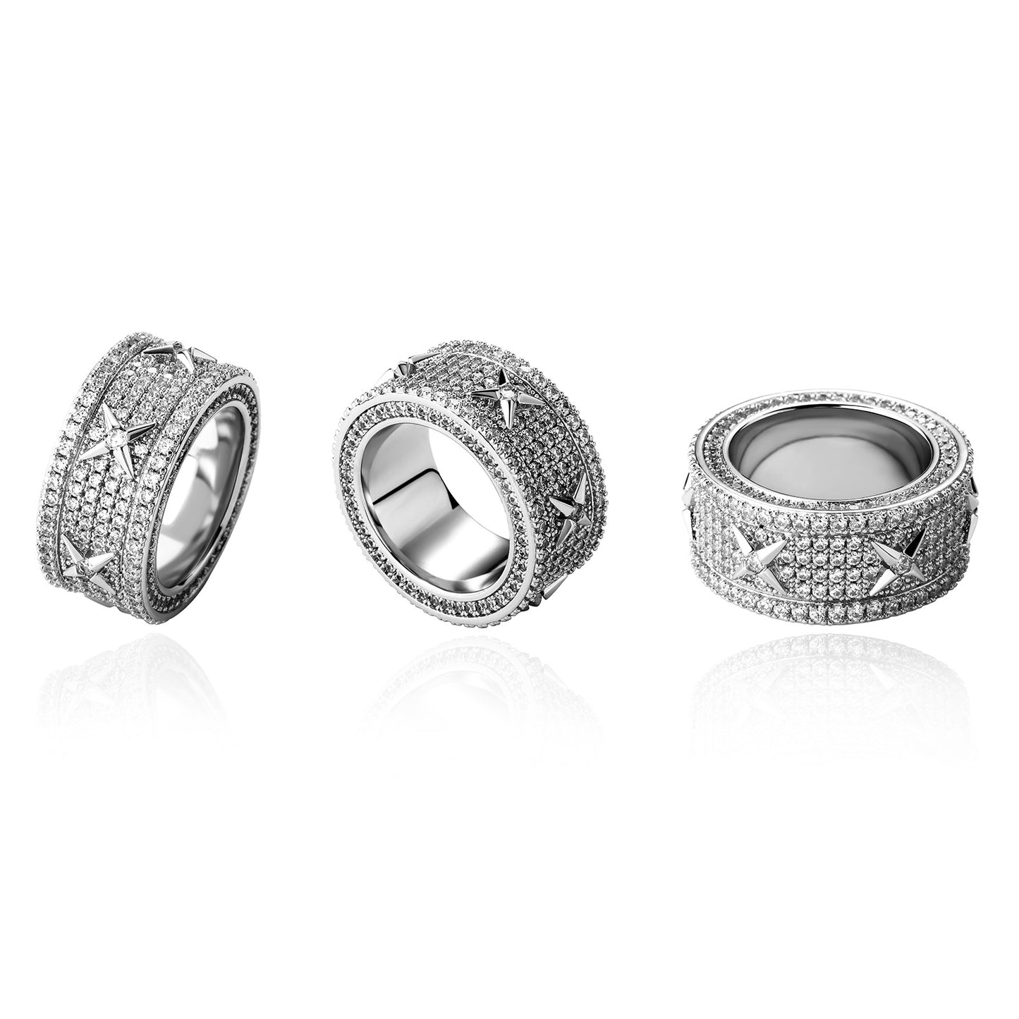 Four Star Cooper Material Gold Plated Full of CZ Diamond Hip Hop Wedding Band Ring