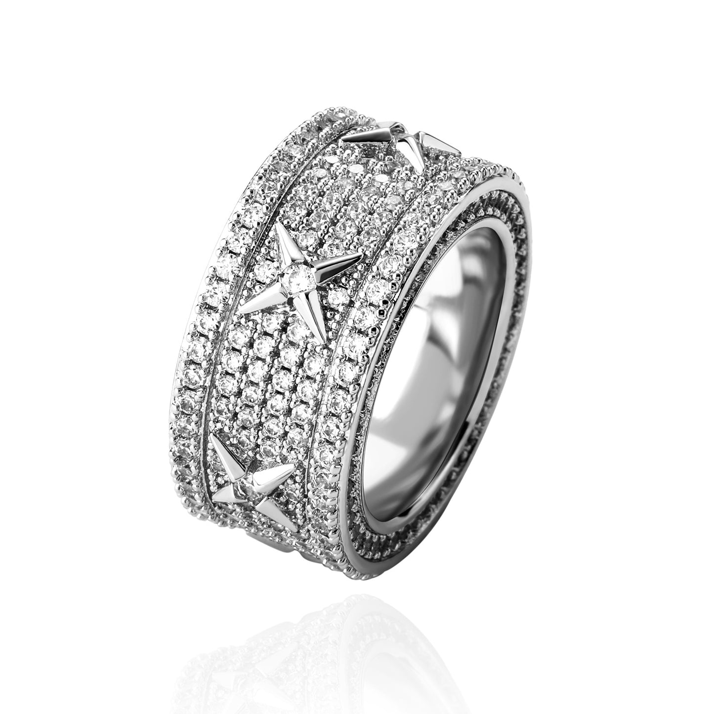 Four Star Cooper Material Gold Plated Full of CZ Diamond Hip Hop Wedding Band Ring
