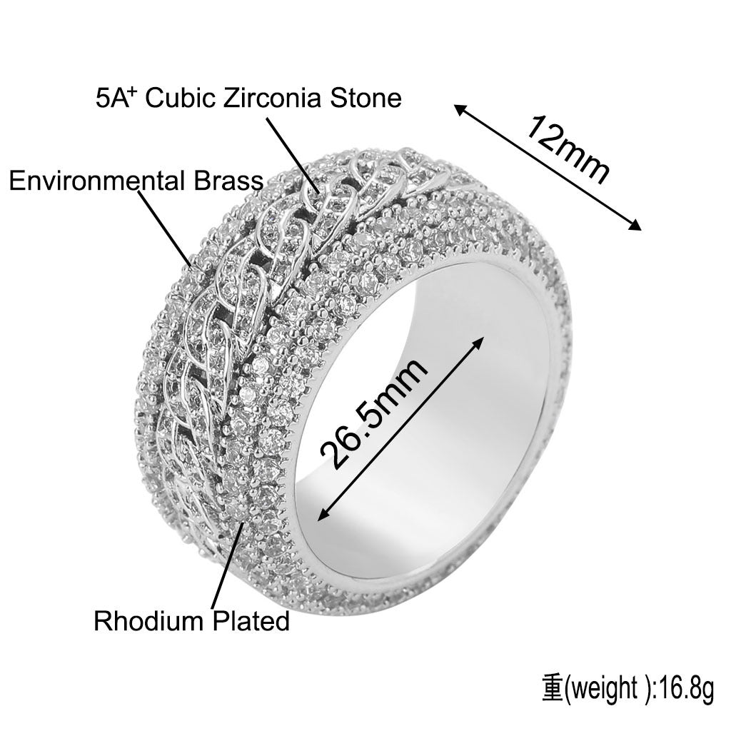 Fashion Cuban Chain Rotatable Zircon Creative Design Men Ring Jewelry