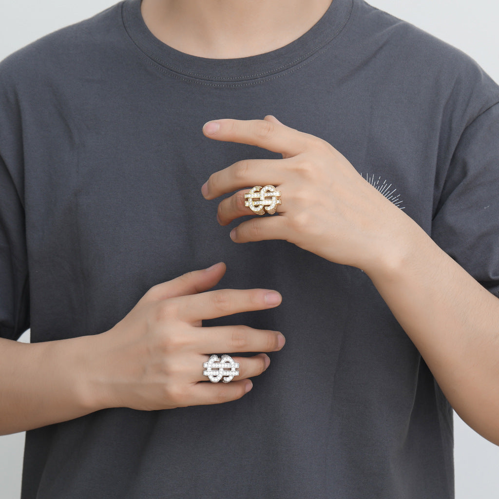 New Brass Zircon Horus Dollar Ring Vintage Men Jewelry