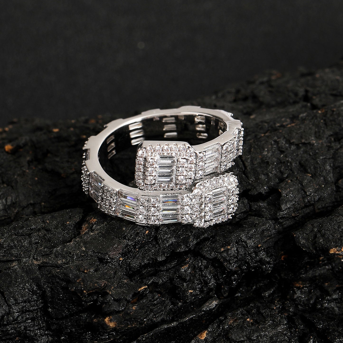 Open Geometric Ring 18K Gold Plated Copper Micro-inlaid T Square Zircon Ring