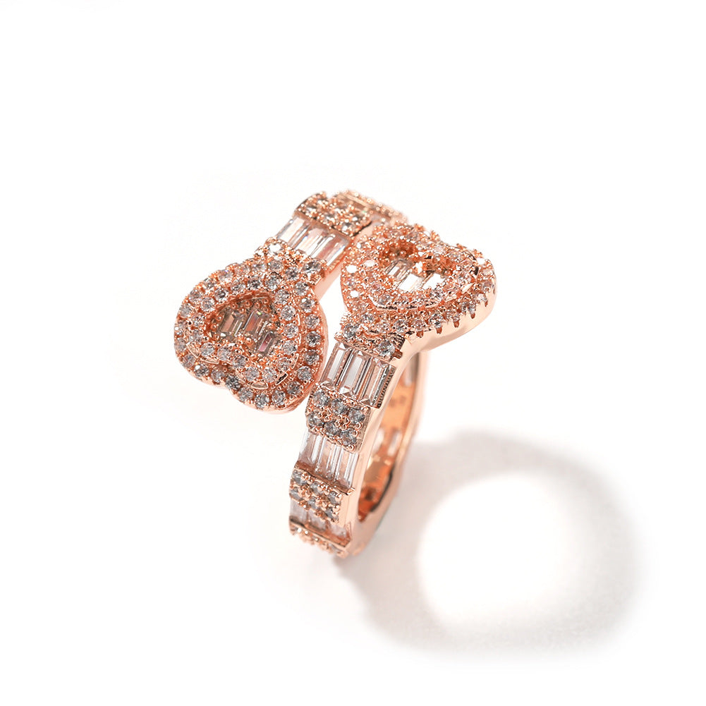 Hip Hop Gold Diamond-Encrusted Love Couple Zircon Cuban Jewelry Rings