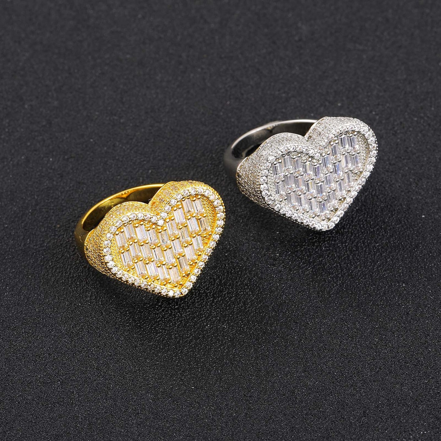 Big Heart Brass With Real Gold Plated 5A Cubic Zirconia Ring Jewelry