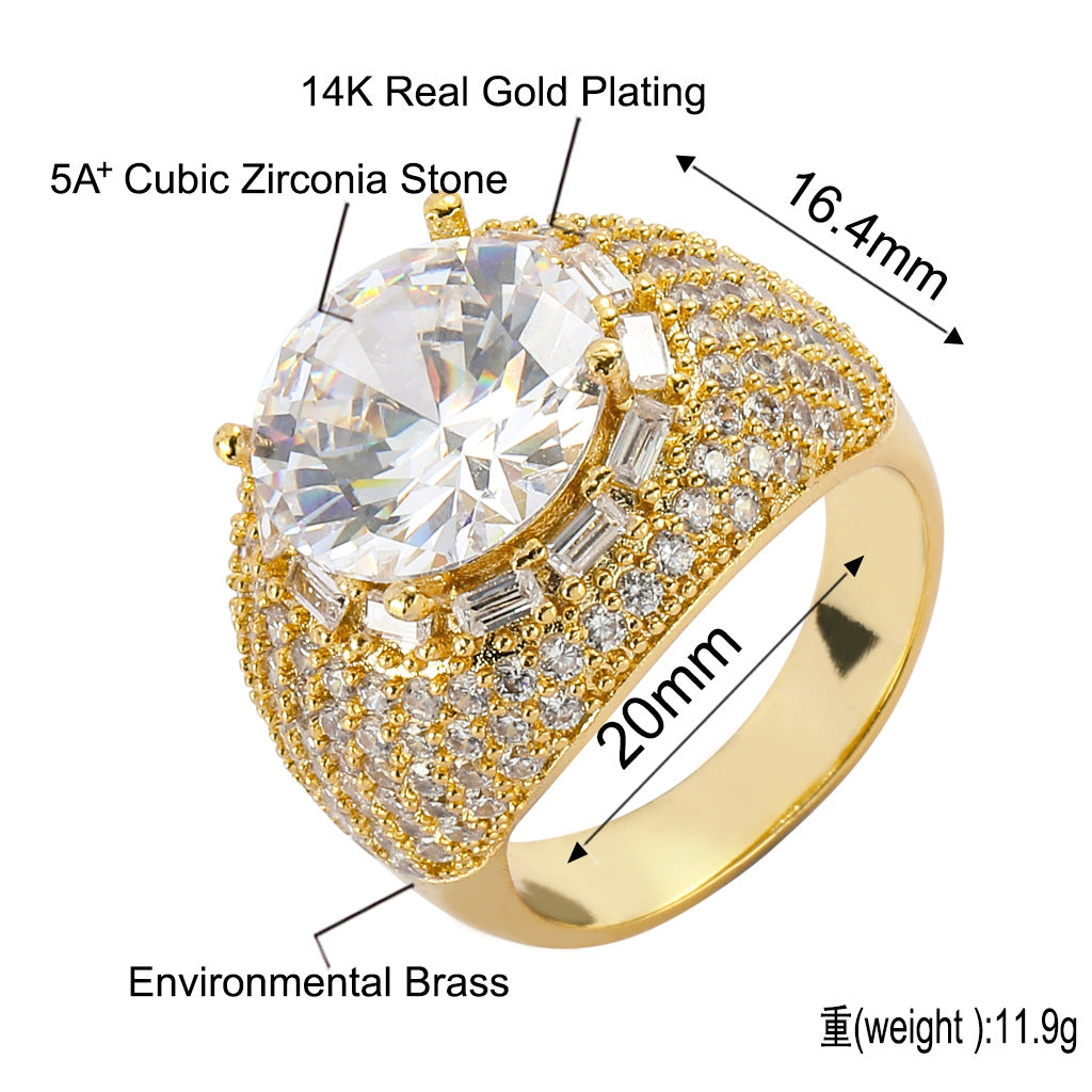 Big Round Studded Zircon Super Flash CZ Extravagant Diamond Ring