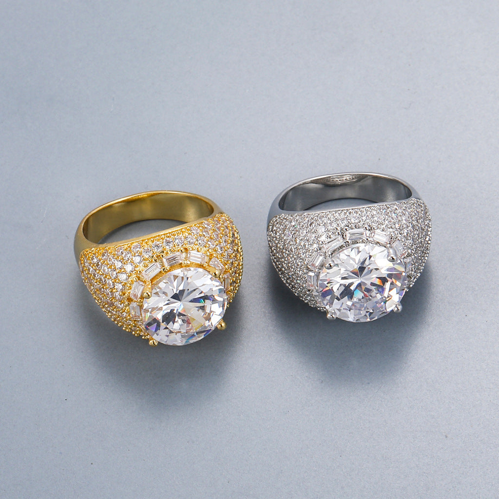 Big Round Studded Zircon Super Flash CZ Extravagant Diamond Ring