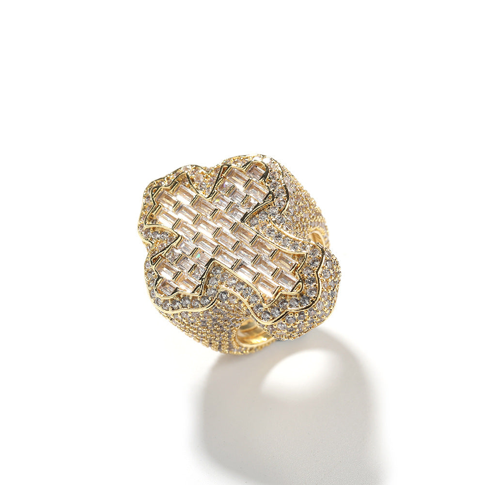 18k Gold Plated Iced Out Ring Boys Girls Zircon Fashion Christian Rings
