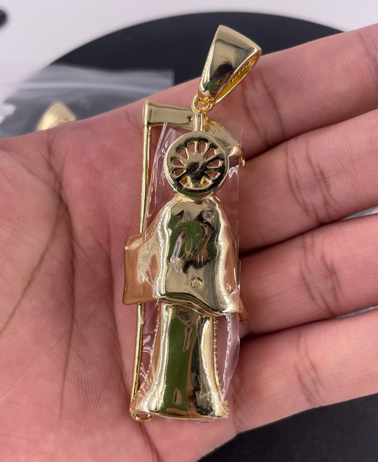 Hip Hop Iced Out Santa Muerte Charm Pendant Brass Micro Pave Zircon Mortal Holy Death Skull Pendant Men Jewelry