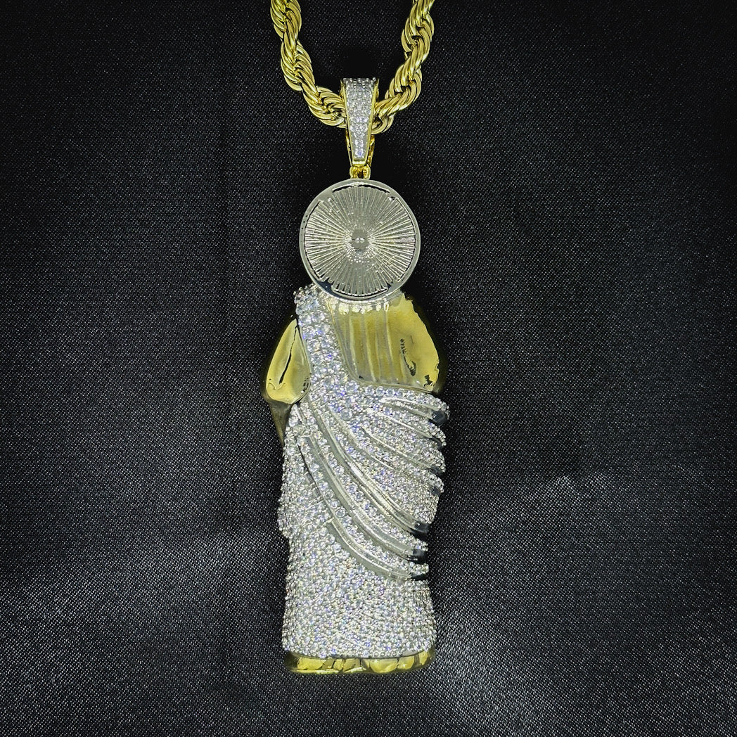 Classic Design Fashio Big Iced Out 3D San Judas Two Tone Charm Pendant Jewelry