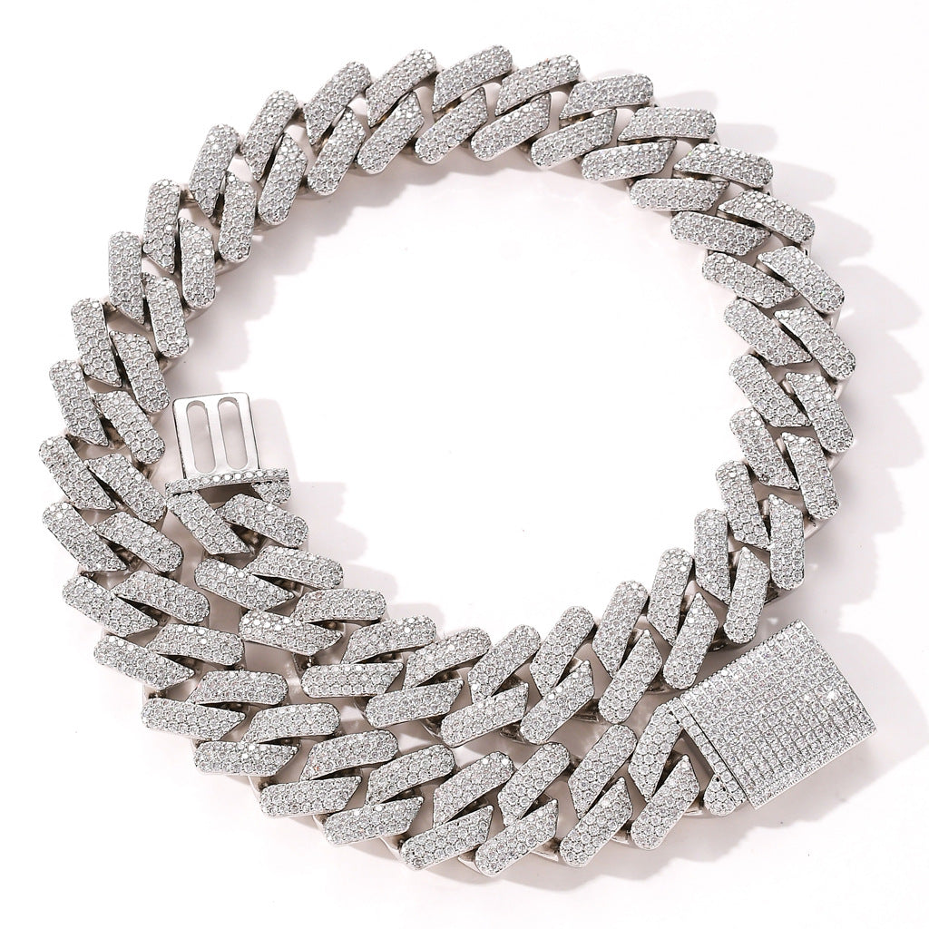 Hip Hop 20MM Box Buckle Miami Heavy Industry Bar Cuban Link Chain Full Zircon Hip Hop Men Necklace Jewelry