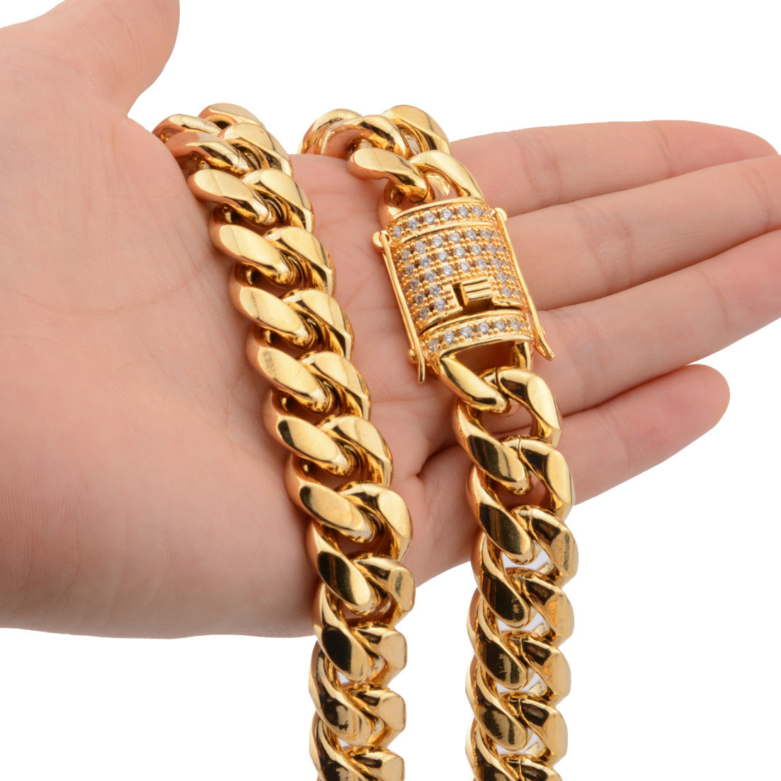 6-18mm Titanium Steel Stainless Steel Cuban Chain Micro Zircon Necklace