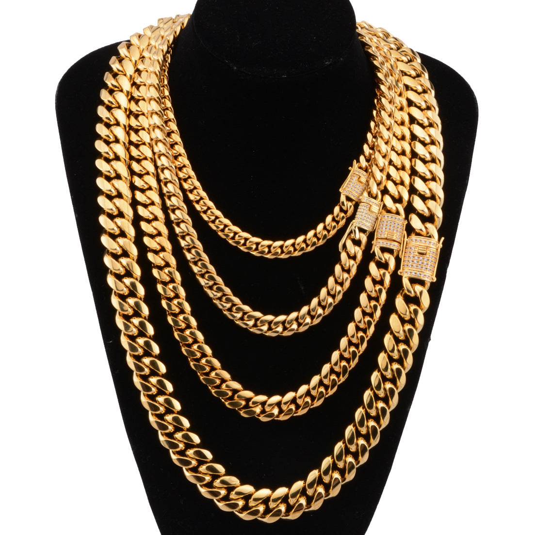 6-18mm Titanium Steel Stainless Steel Cuban Chain Micro Zircon Necklace