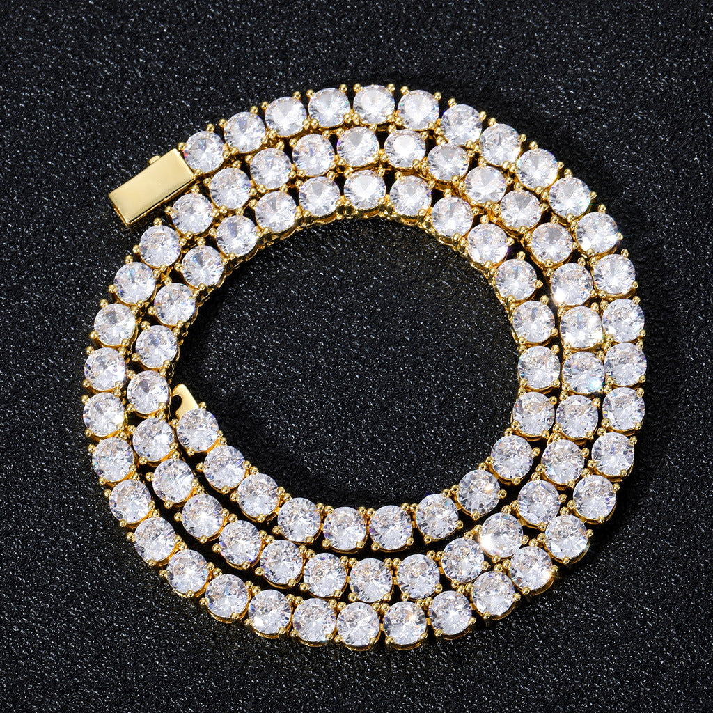 Classic 3mm/4mm/5mm Wide Spring Buckle Hip-Hop Tennis Chain Micro-Inlaid Single Row Zircon Hip-Hop Necklace