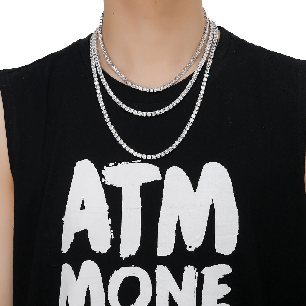 Classic 3mm/4mm/5mm Wide Spring Buckle Hip-Hop Tennis Chain Micro-Inlaid Single Row Zircon Hip-Hop Necklace