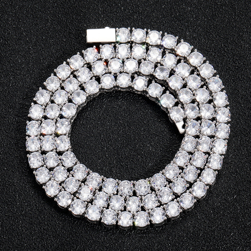 Classic 3mm/4mm/5mm Wide Spring Buckle Hip-Hop Tennis Chain Micro-Inlaid Single Row Zircon Hip-Hop Necklace