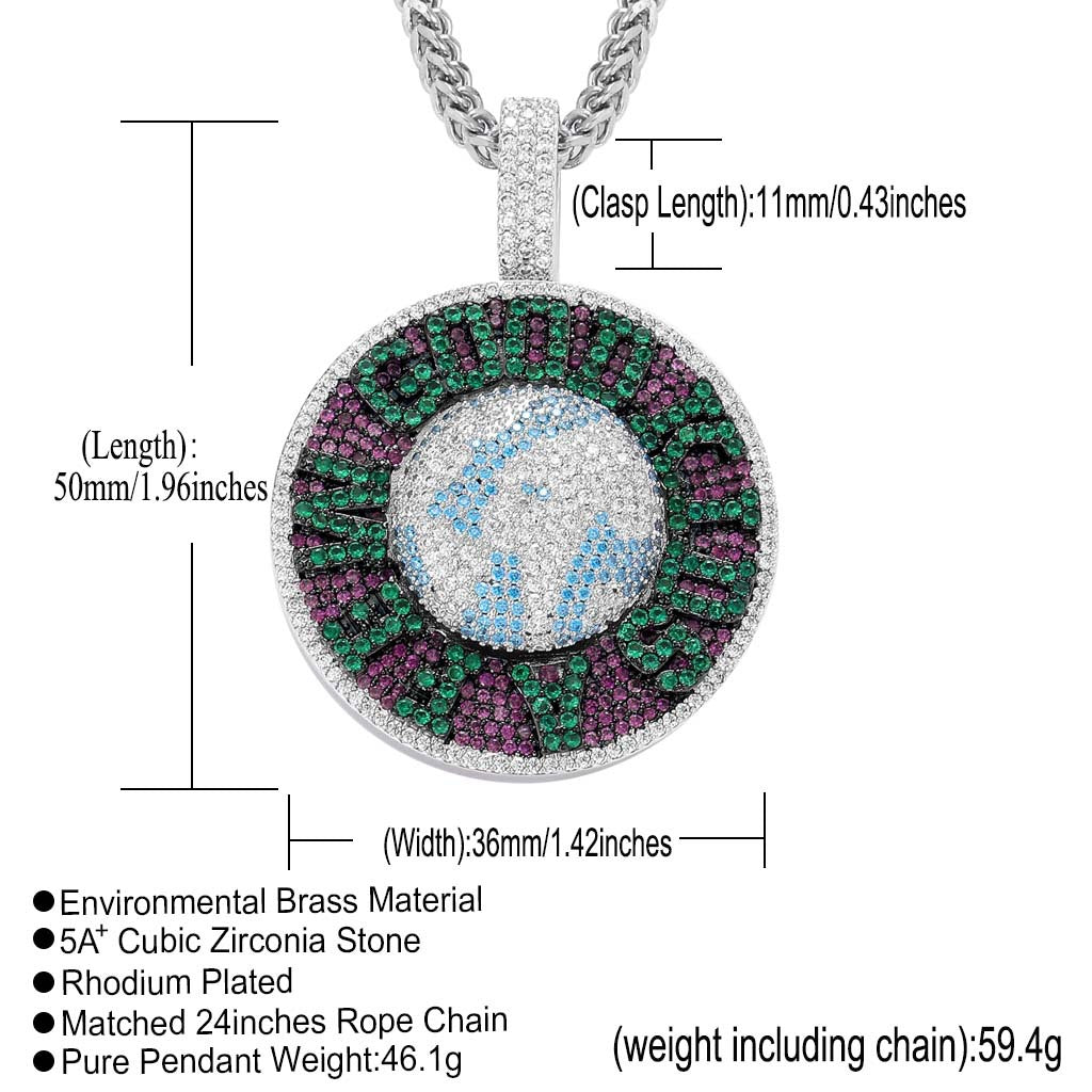 Hiphop Necklace Male AFGK Rotatable Earth Pendant Men Hip-hop Trendy Brand Hanging Jewelry