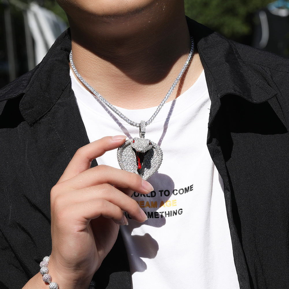 Hiphop Cobra Copper Inlaid Zircon Pendant Cartoon Ins Personality Fashion Jewelry