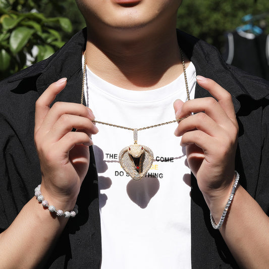 Hiphop Cobra Copper Inlaid Zircon Pendant Cartoon Ins Personality Fashion Jewelry