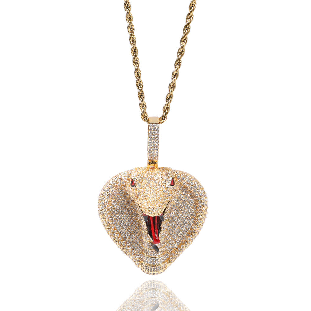 Hiphop Cobra Copper Inlaid Zircon Pendant Cartoon Ins Personality Fashion Jewelry