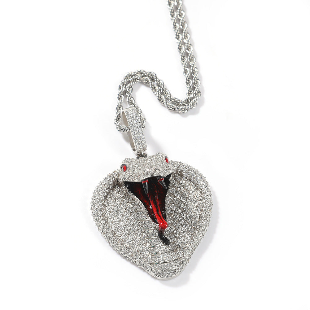 Hiphop Cobra Copper Inlaid Zircon Pendant Cartoon Ins Personality Fashion Jewelry