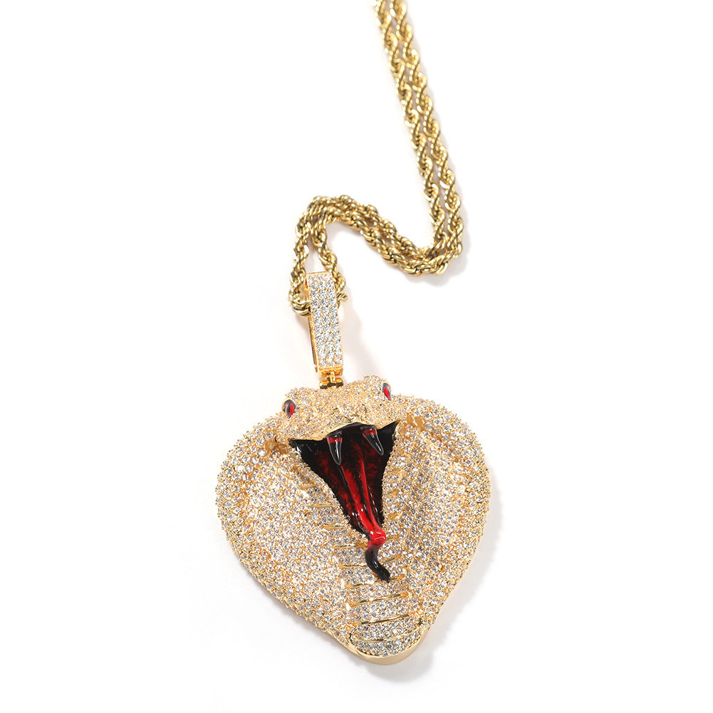 Hiphop Cobra Copper Inlaid Zircon Pendant Cartoon Ins Personality Fashion Jewelry