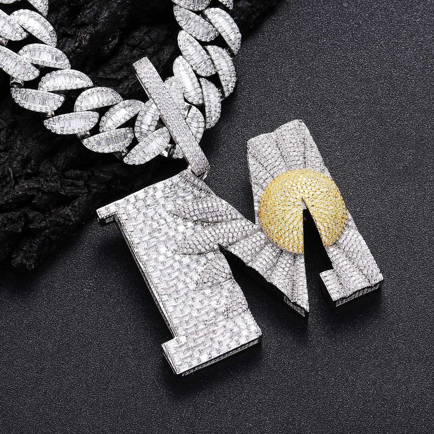 M Little Daisy Hip Hop Necklace Men Pendant T Cubic Zirconia Inlaid Personality Fashion Necklace Jewelry