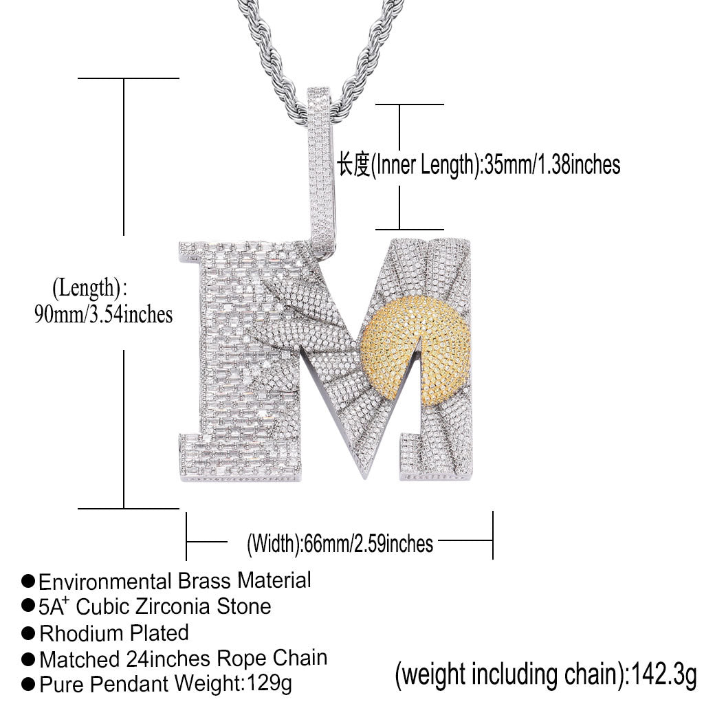 M Little Daisy Hip Hop Necklace Men Pendant T Cubic Zirconia Inlaid Personality Fashion Necklace Jewelry