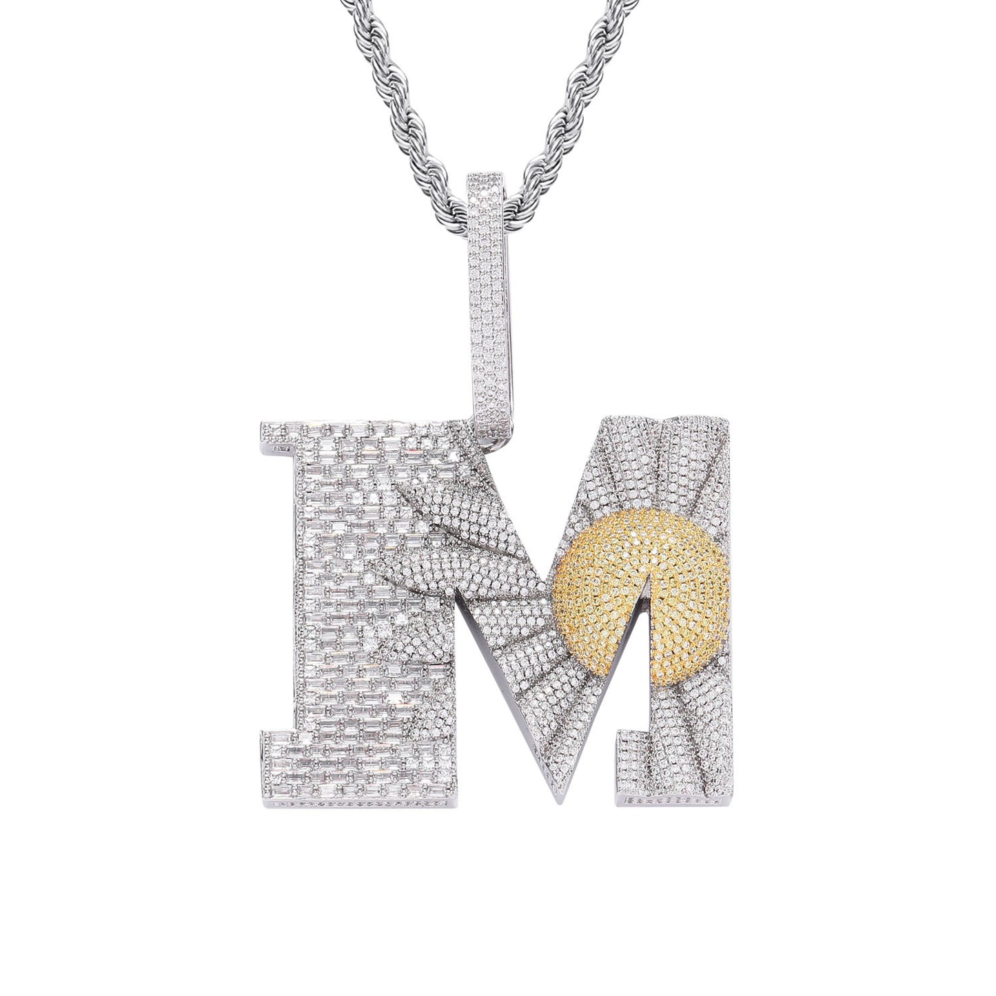 M Little Daisy Hip Hop Necklace Men Pendant T Cubic Zirconia Inlaid Personality Fashion Necklace Jewelry