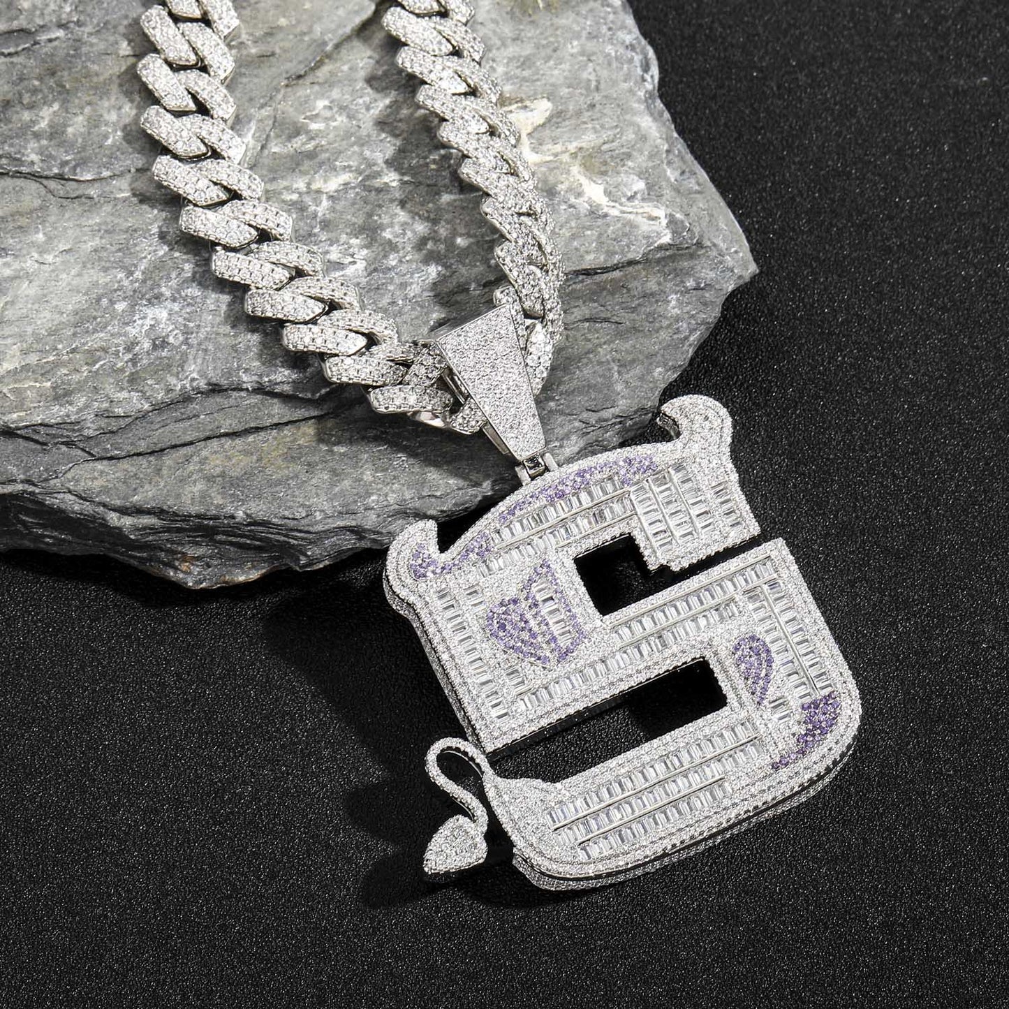 Ins European And American little Devil Pendant S Letter Hip-hop Pendant Necklace Full Zircon Personalized Jewelry