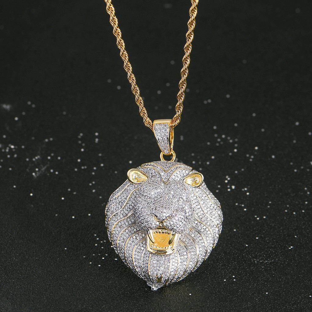 European And American Hip-hop Pendant Lion Head Pendant micro-inlaid Zircon Tide Brand Exaggerated Hiphop Necklace