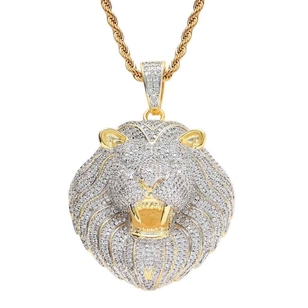 European And American Hip-hop Pendant Lion Head Pendant micro-inlaid Zircon Tide Brand Exaggerated Hiphop Necklace