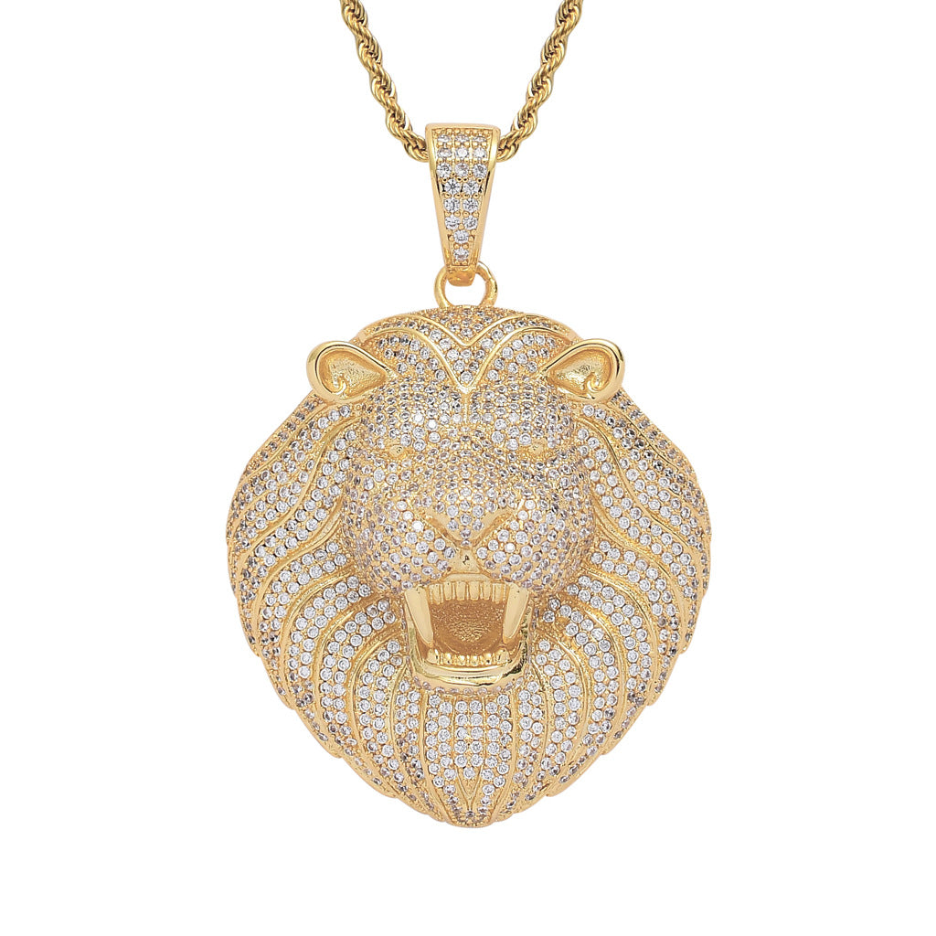European And American Hip-hop Pendant Lion Head Pendant micro-inlaid Zircon Tide Brand Exaggerated Hiphop Necklace
