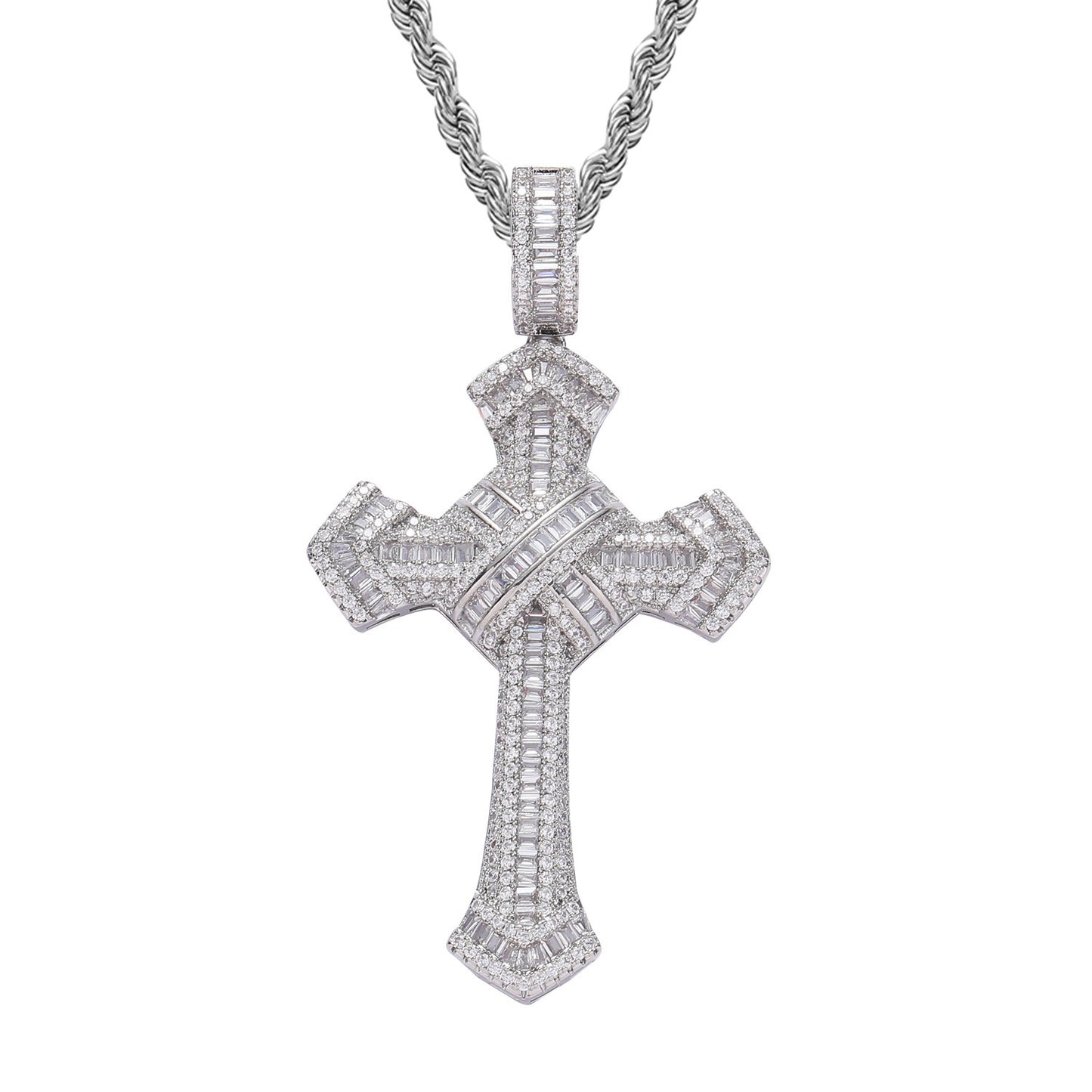 Hip Hop Cross Pendant Cubic Zirconia Personality Men Charm Pendant Necklace Jewelry