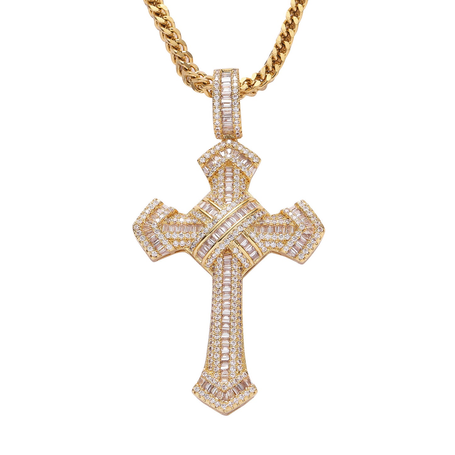 Hip Hop Cross Pendant Cubic Zirconia Personality Men Charm Pendant Necklace Jewelry