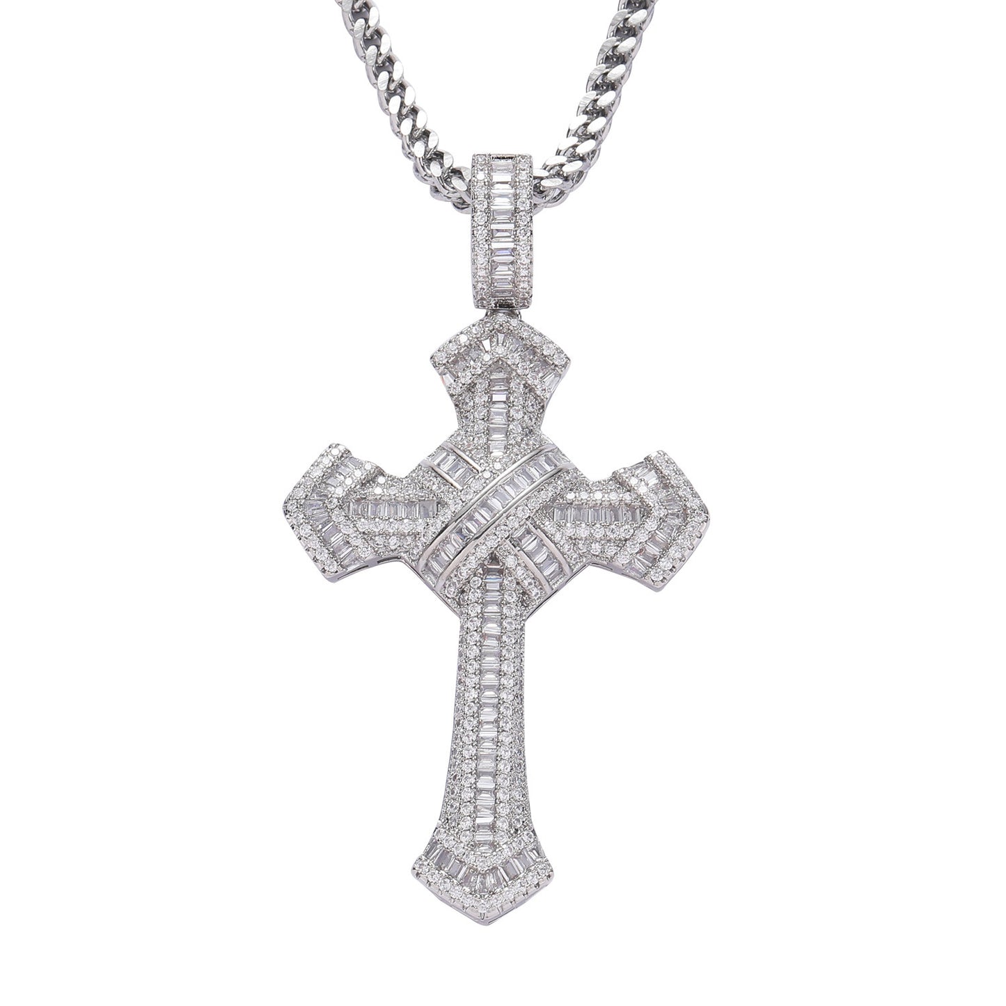 Hip Hop Cross Pendant Cubic Zirconia Personality Men Charm Pendant Necklace Jewelry