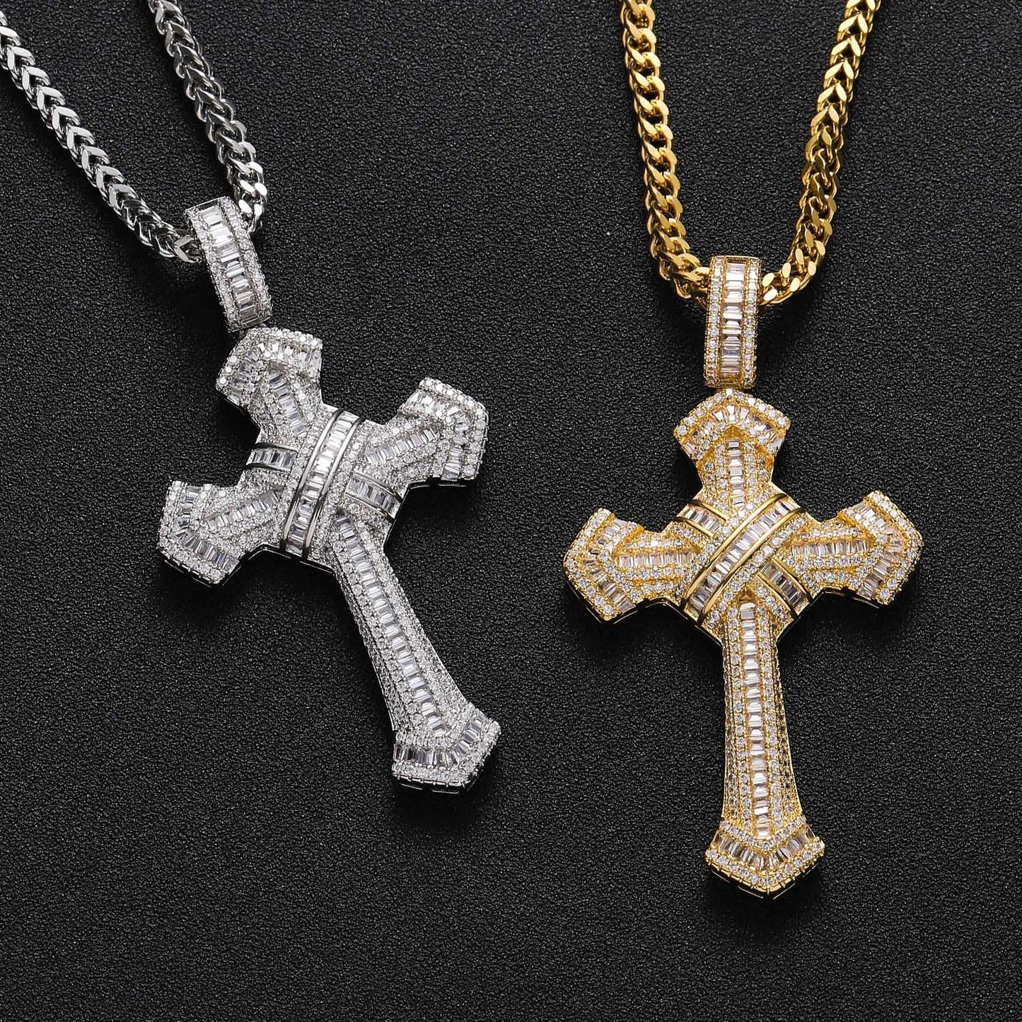 Hip Hop Cross Pendant Cubic Zirconia Personality Men Charm Pendant Necklace Jewelry
