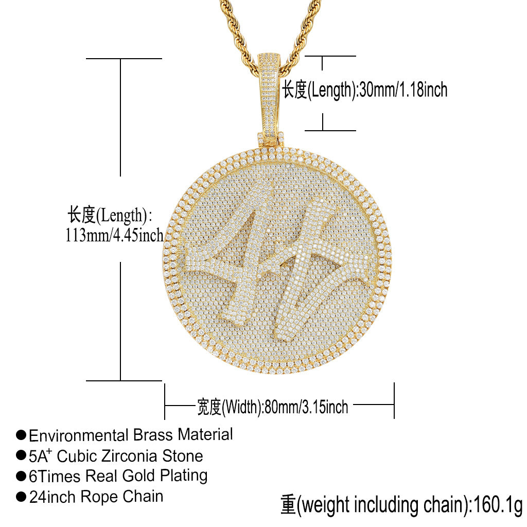 European American Necklace 44 Pendants Can Rotate Large Turntable Heavy Industry Micro-inlaid Zircon Solid Trendy Men Hip-hop Pendant Jewelry