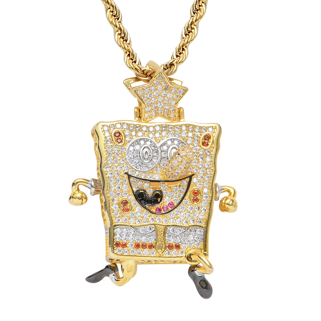 European American Cartoon Animation SpongeBob SquarePants Pendant Hip-hop Micro-inlaid Zircon Trendy Charm pendant jewelry