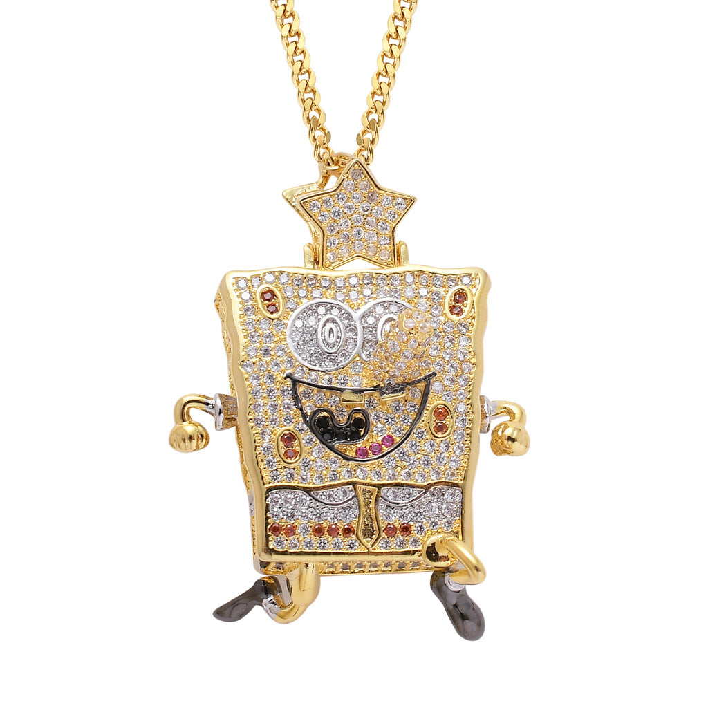 European American Cartoon Animation SpongeBob SquarePants Pendant Hip-hop Micro-inlaid Zircon Trendy Charm pendant jewelry