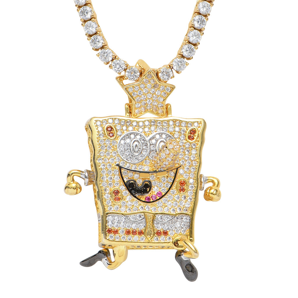 European American Cartoon Animation SpongeBob SquarePants Pendant Hip-hop Micro-inlaid Zircon Trendy Charm pendant jewelry