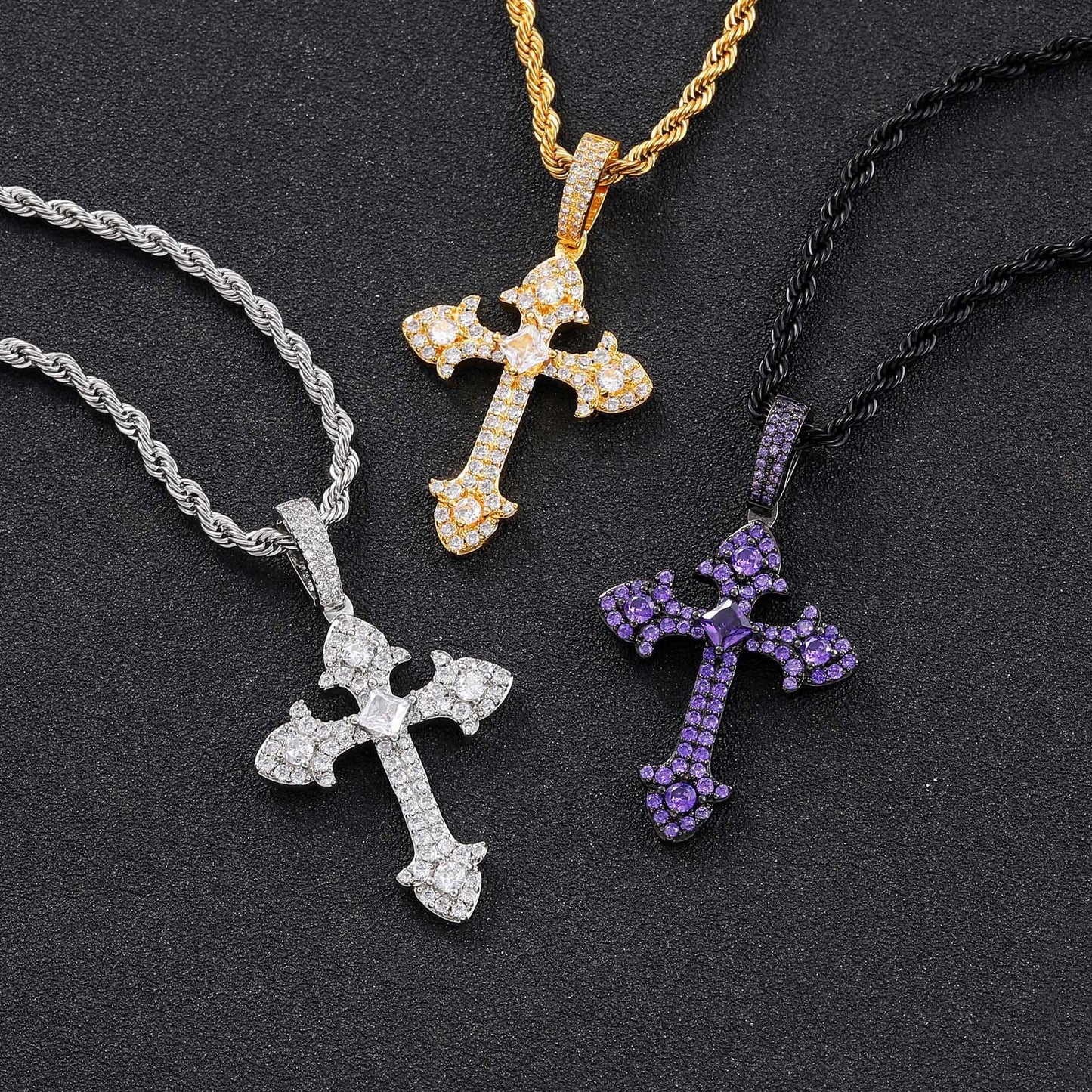 Beautiful Hip Hop Men's Cross Pendant Purple Zircon Personality Simple Fashion Charm Pendant