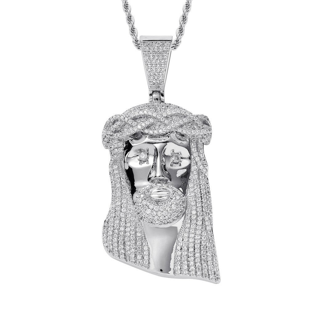 Fashionable Jesus Head Charm Pendant Micro-inlaid Zircon Personality Pendant Exaggerated Hiphop Jewelry