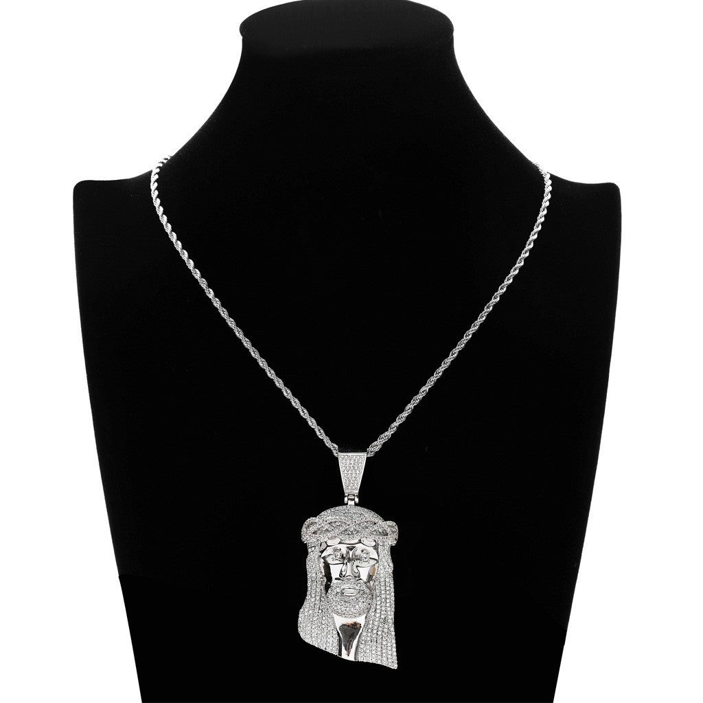 Fashionable Jesus Head Charm Pendant Micro-inlaid Zircon Personality Pendant Exaggerated Hiphop Jewelry