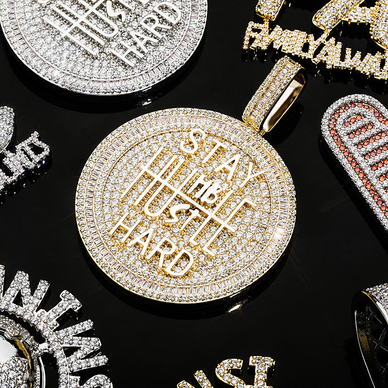 Keep Calm English Alphabet Full Zircon European and American Hip-Hop Pendant Necklace Men's Trend Jewelry