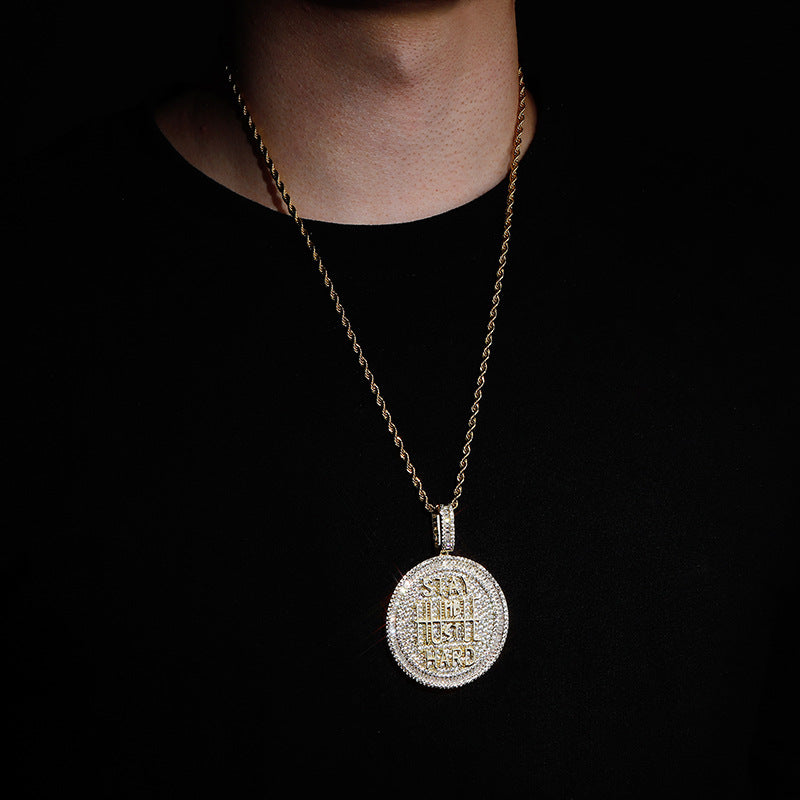 Keep Calm English Alphabet Full Zircon European and American Hip-Hop Pendant Necklace Men's Trend Jewelry