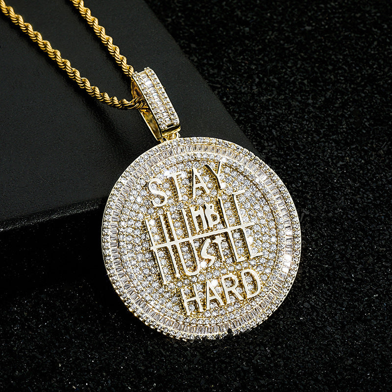 Keep Calm English Alphabet Full Zircon European and American Hip-Hop Pendant Necklace Men's Trend Jewelry