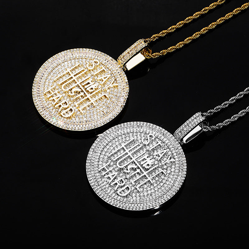 Keep Calm English Alphabet Full Zircon European and American Hip-Hop Pendant Necklace Men's Trend Jewelry