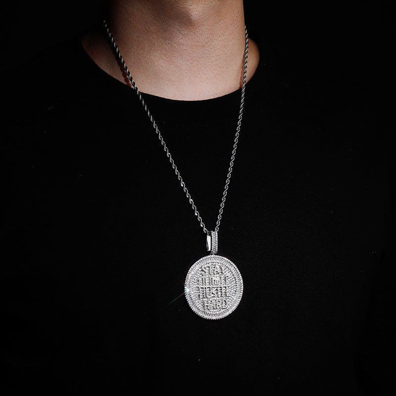 Keep Calm English Alphabet Full Zircon European and American Hip-Hop Pendant Necklace Men's Trend Jewelry