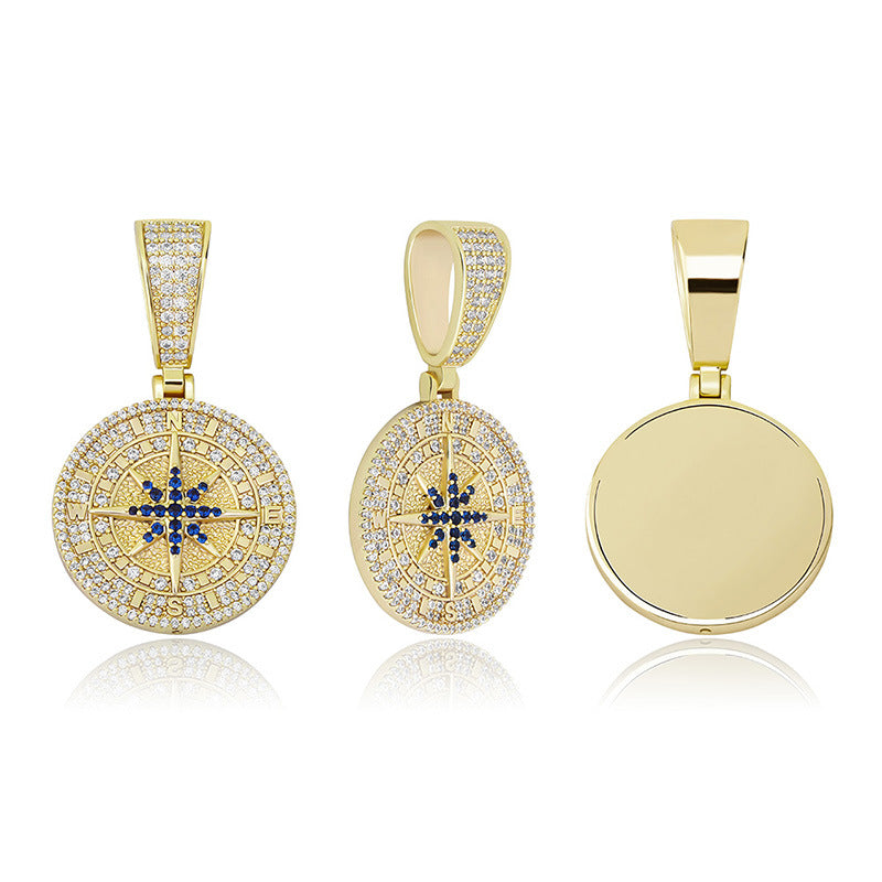 Needle Compass Pendant Full Zircon Hip Hop Pendant Hiphop Personality Trendy Necklace Jewelry