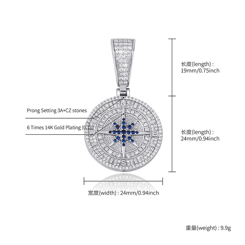 Needle Compass Pendant Full Zircon Hip Hop Pendant Hiphop Personality Trendy Necklace Jewelry