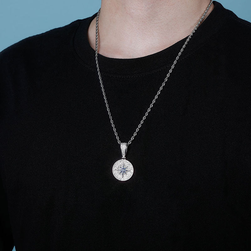 Needle Compass Pendant Full Zircon Hip Hop Pendant Hiphop Personality Trendy Necklace Jewelry